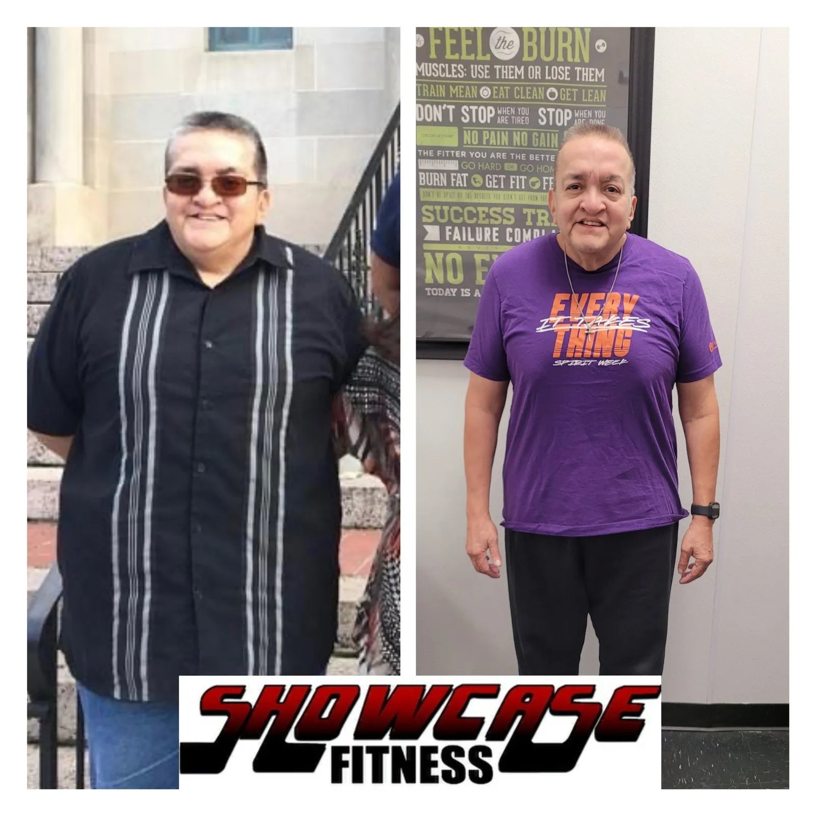 Client transformation at Showcase Fitness — before and after